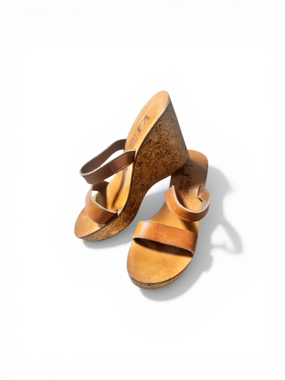 K.Jacques Tan Leather Cork Wedge Sandals
